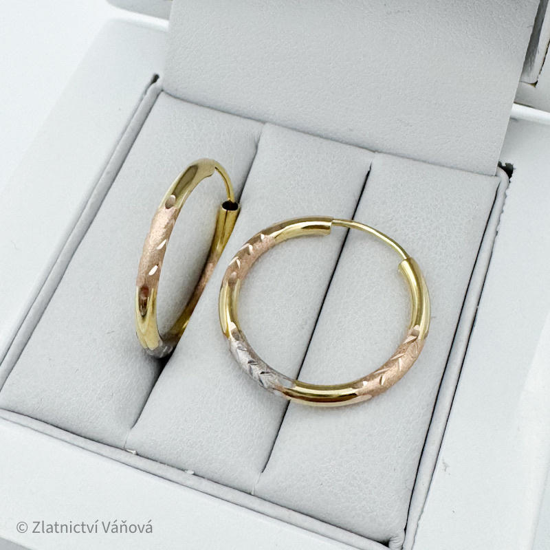 Žluté zlato náušnice KRUHY se vzorem 20mm